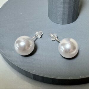 10mm White Faux Pearl with 925 Sterling Silver Earring Posts Stud Earrings